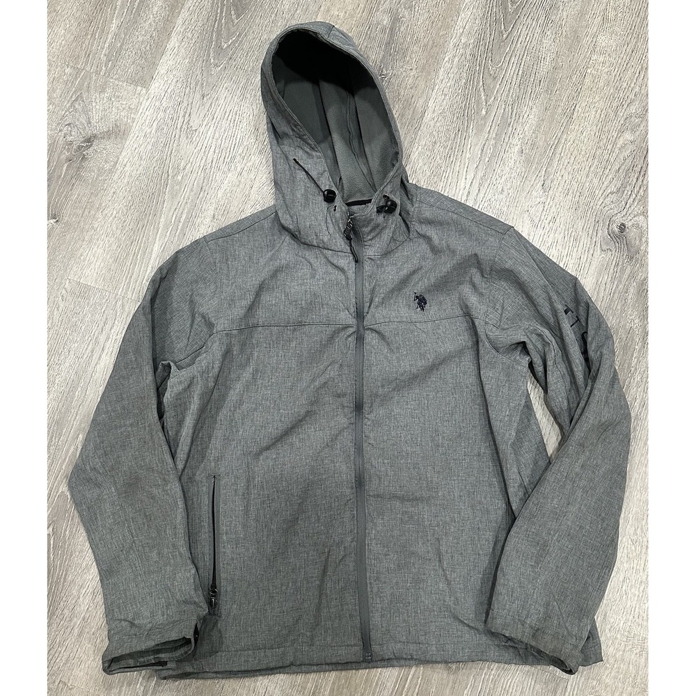 US Polo‎ Assn Men's XL Gray Windbreaker Light Lined Zip-Up Hooded Jacket